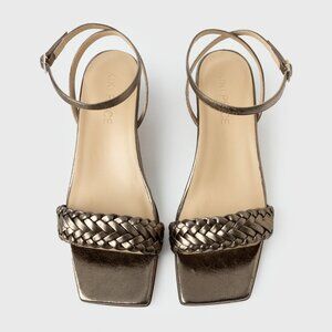 Burnished Steel Leather Heeled Sandal